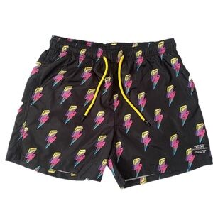 WESC Men’s Black Drawstring Swim Trunks Hot Pants Colorful Lightning Pride Sz S